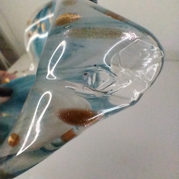 HandBlown Murano Lavorazione Blue Petal Art Glass Bowl with Gold Aventurine - Picture 10 of 10